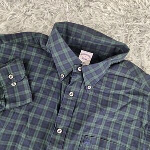 Brooks Brothers Mens Large Green Navy Black Watch Plaid Cotton Button Down Shirt